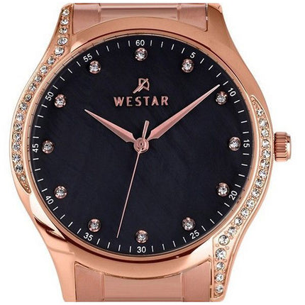 Westar Zing Krystal Accenter Rose Guld Tone Rustfrit Stål Sort Perlemor Urskive Quartz 00127PPN613 Dameur