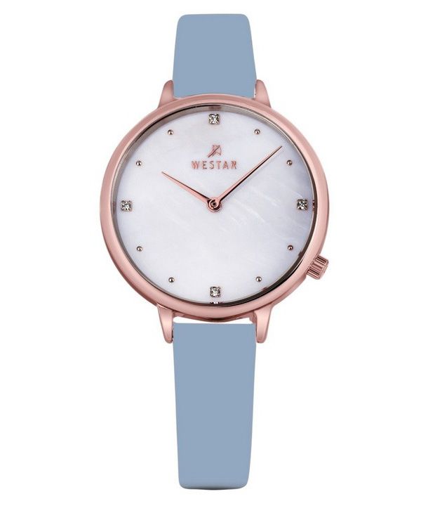 Westar Zing Crystal Accents Læderrem Hvid Mother Of Pearl Dial Quartz 00133PPN681 Dameur