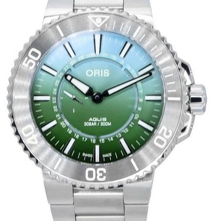 Oris Aquis Analog Limited Edition Green Dial Automatic Diver&#39,s 01 743 7734 4197-sæt 300M herreur med gummirem
