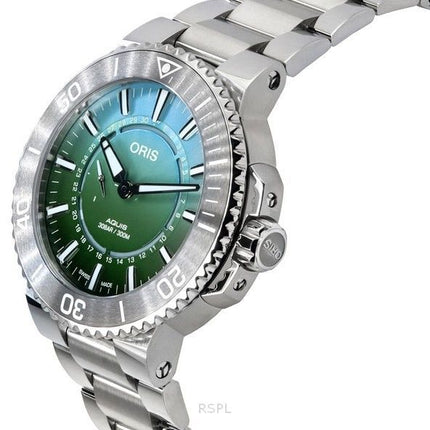Oris Aquis Analog Limited Edition Green Dial Automatic Diver&#39,s 01 743 7734 4197-sæt 300M herreur med gummirem