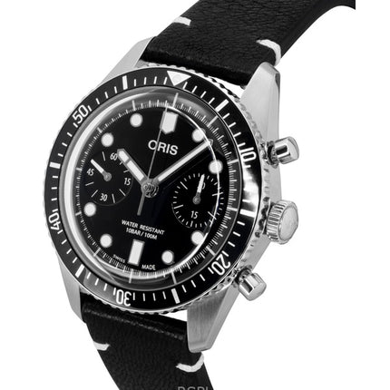 Oris Divers Sixty-Five Chronograph Læderrem Sort Skive Automatisk 01-771-7791-4054-07-6-20-01 100M Herreur