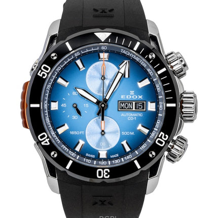 Edox CO-1 Kronograf Gummirem Blå Skive Automatisk Dykkerur 01128-3NOCA-BUIDN 500M Herreur