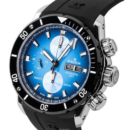 Edox CO-1 Kronograf Gummirem Blå Skive Automatisk Dykkerur 01128-3NOCA-BUIDN 500M Herreur