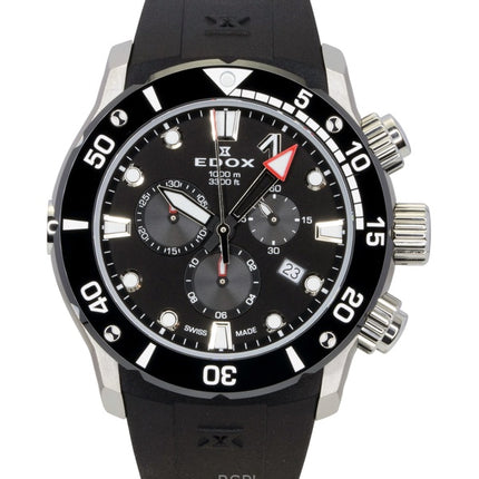 Edox CO-1 kronograf gummirem sort urskive quartz dykkerur 10242-TIN-NIN 1000M herreur
