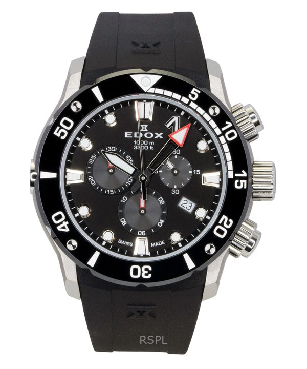 Edox CO-1 kronograf gummirem sort urskive quartz dykkerur 10242-TIN-NIN 1000M herreur
