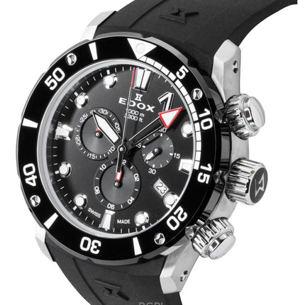 Edox CO-1 kronograf gummirem sort urskive quartz dykkerur 10242-TIN-NIN 1000M herreur