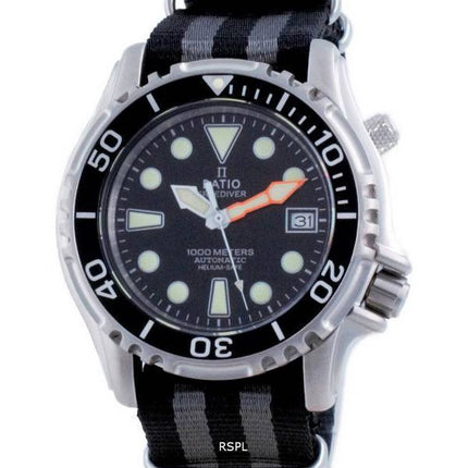 Ratio Free Diver Helium Safe Nylon Automatic Diver&#39,s 1066KE20-33VA-BLK-var-NATO1 1000M Herreur