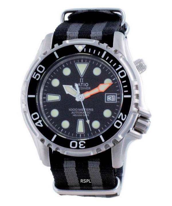 Ratio Free Diver Helium Safe Nylon Automatic Diver&#39,s 1066KE20-33VA-BLK-var-NATO1 1000M Herreur