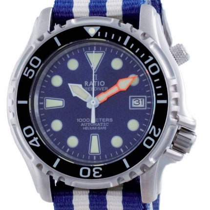 Ratio Free Diver Helium Safe Nylon Automatic Diver&#39,s 1066KE20-33VA-BLU-var-NATO2 1000M Herreur