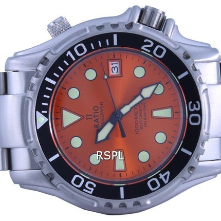 Ratio FreeDiver Helium Safe 1000M Orange Urskive Rustfrit StÃ¥l Automatisk 1066KE26-33VA-ORG Herreur