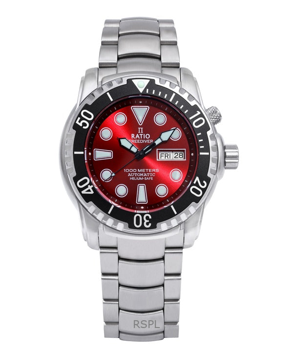 Ratio Free Diver Helium-Safe 1000M Safir Automatic 1068HA96-34VA-RED Herreur