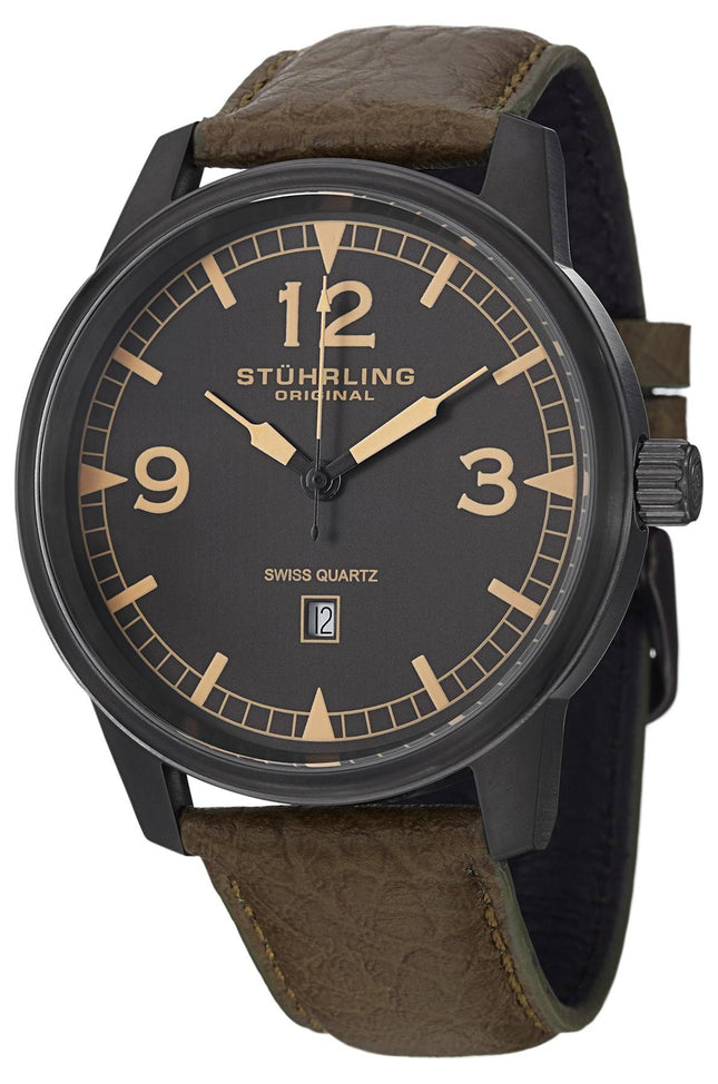 Stuhrling Original Condor schweizisk Quartz grønne læder 1129Q.03 Herreur