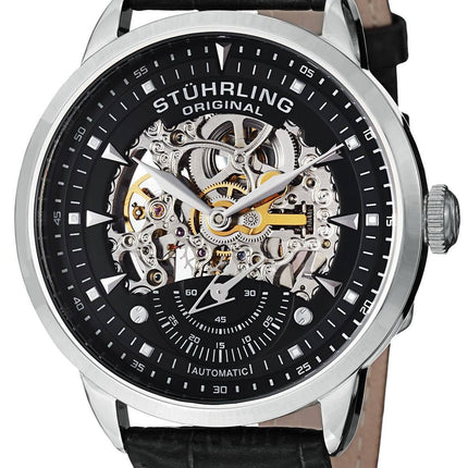 Stuhrling Original Executive automatisk skelet sort ægte læder 133.33151 Herreur