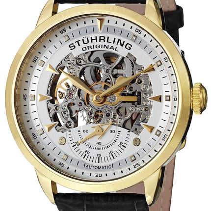 Stuhrling Original Executive automatisk skelet sort ægte læder 133.33352 Herreur