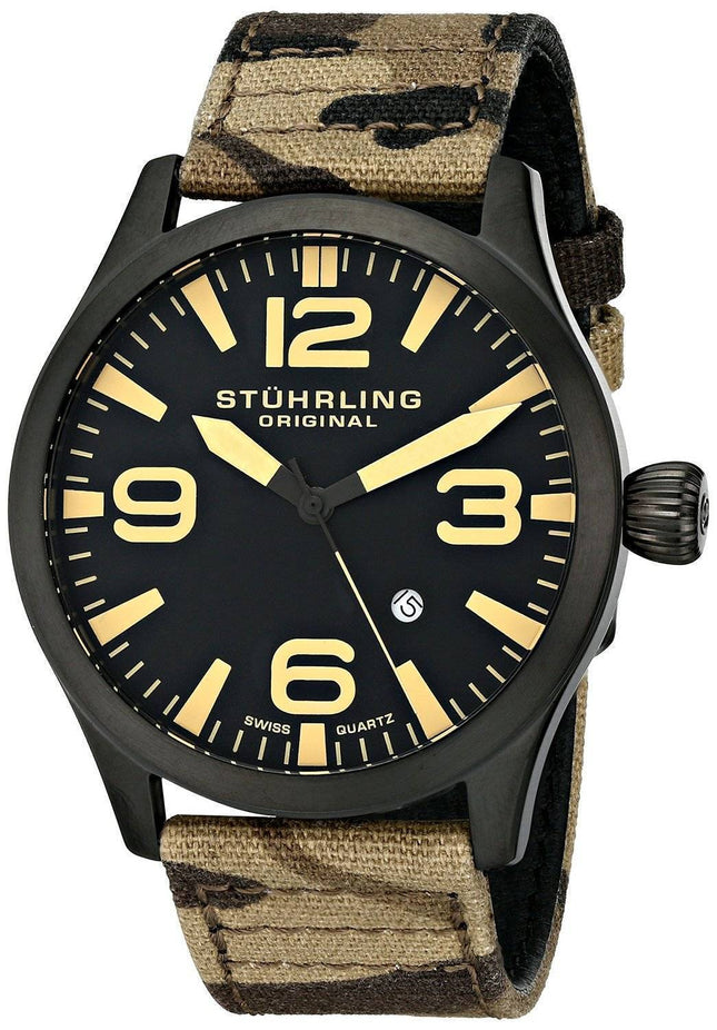Stuhrling Original Aviator schweizisk Quartz Camouflage lærred 141C.02 Herreur
