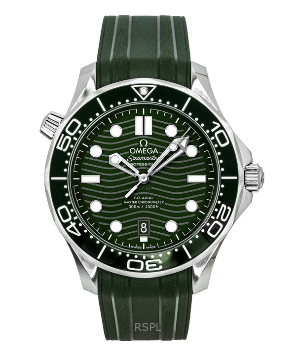 Omega Seamaster gummirem grøn urskive automatisk dykkerur 210.32.42.20.10.001 300M herreur