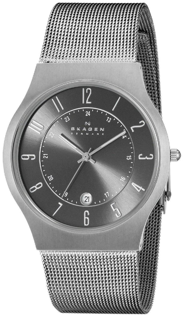 Skagen Gunmetal grå urskive Titanium Case Mesh armbånd 233XLTTM Herreur