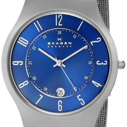 Skagen blå urskive Titanium Case Mesh armbånd 233XLTTN Herreur