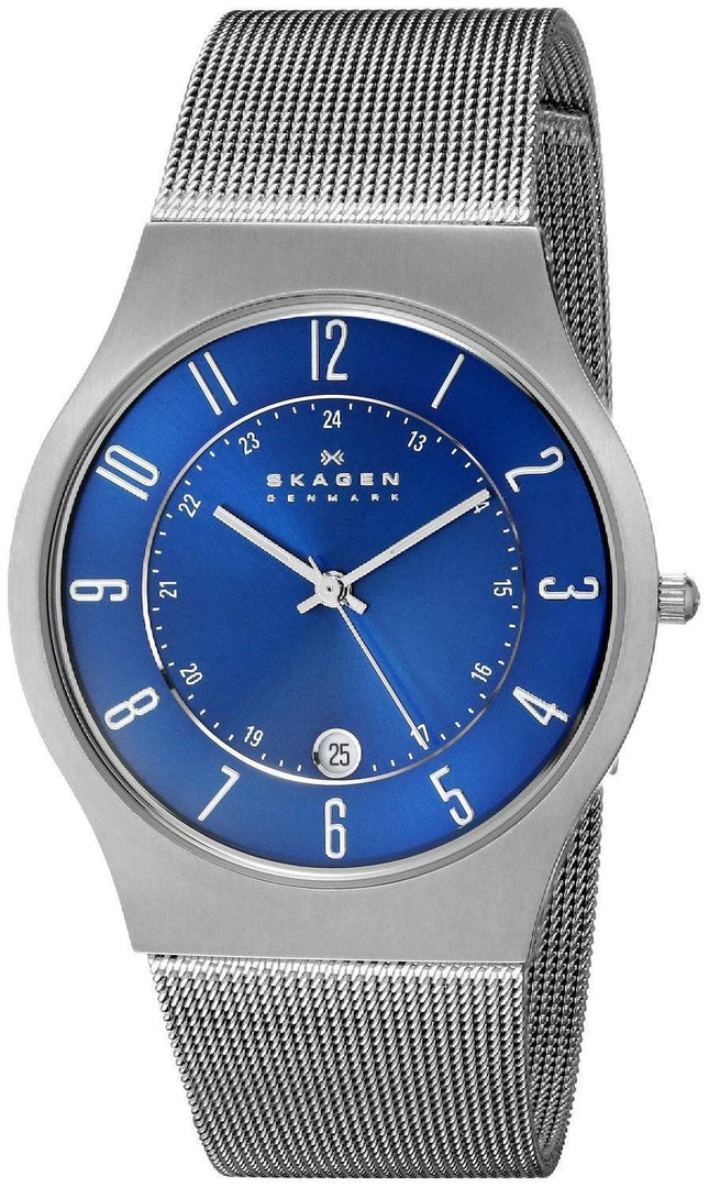 Skagen blå urskive Titanium Case Mesh armbånd 233XLTTN Herreur