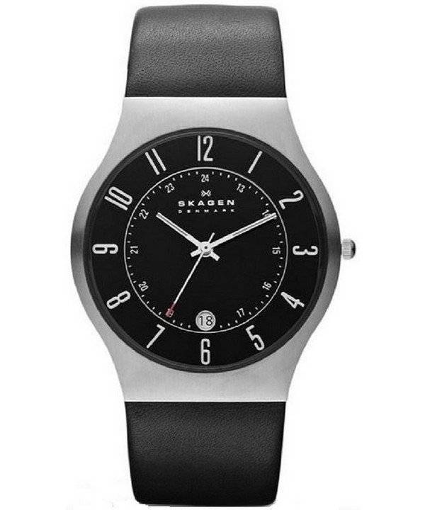 Skagen Grenen klassisk sort urskive sort læder 233XXLSLB Herreur