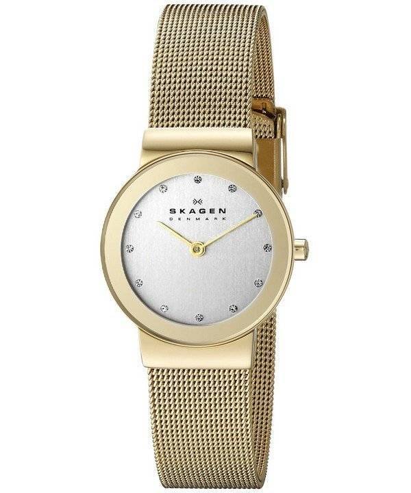 Skagen Freja guld Tone Mesh armbånd krystalliseret 358SGGD kvinders ur