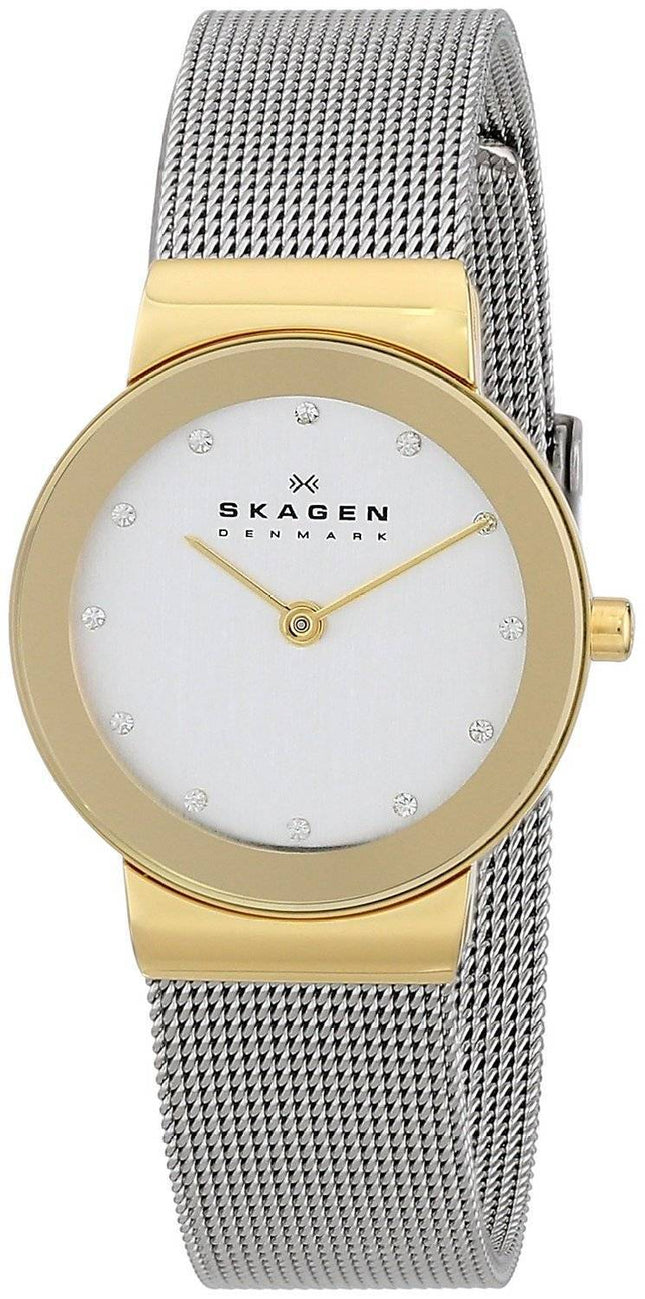 Skagen Freja sølv urskive Swarovski rustfrit stål Mesh armbånd 358SGSCD kvinders ur