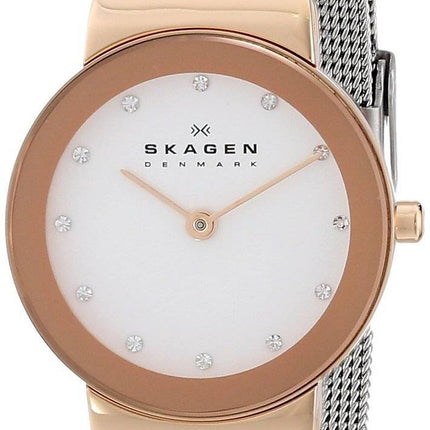 Skagen Freja hvide Dial Swarovski rustfrit stål Mesh armbånd 358SRSC kvinders ur