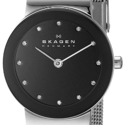 Skagen Freja sort urskive Swarovski rustfrit stål Mesh armbånd 358SSSBD kvinders ur