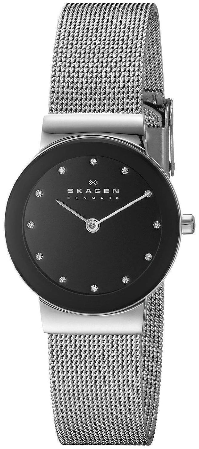 Skagen Freja sort urskive Swarovski rustfrit stål Mesh armbånd 358SSSBD kvinders ur