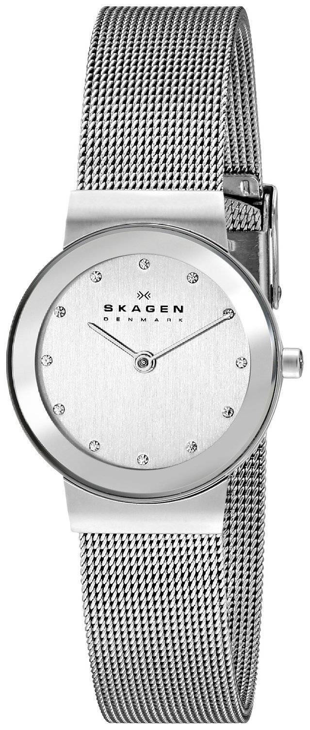 Skagen klassiske Swarovski krystal Chrome Dial Mesh armbånd 358SSSD kvinders ur