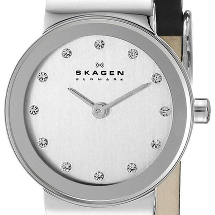 Skagen Freja Chrome Dial Swarovski krystal sort læder rem 358XSSLBC kvinders ur