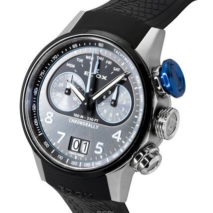 Edox Chronorally Kronograf Gummirem Grå Skive Quartz 38003-TINBU-GNBU 100M Herreur