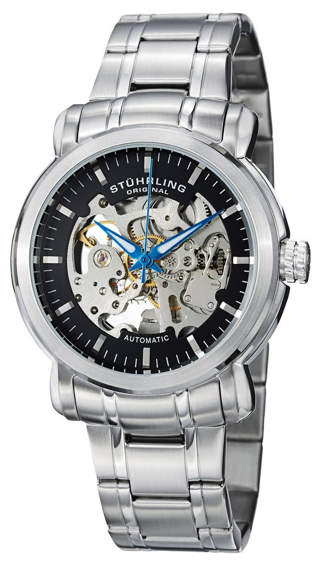 Stuhrling Original Delphi Antium automatisk skelet sort urskive 387.33111 Herreur