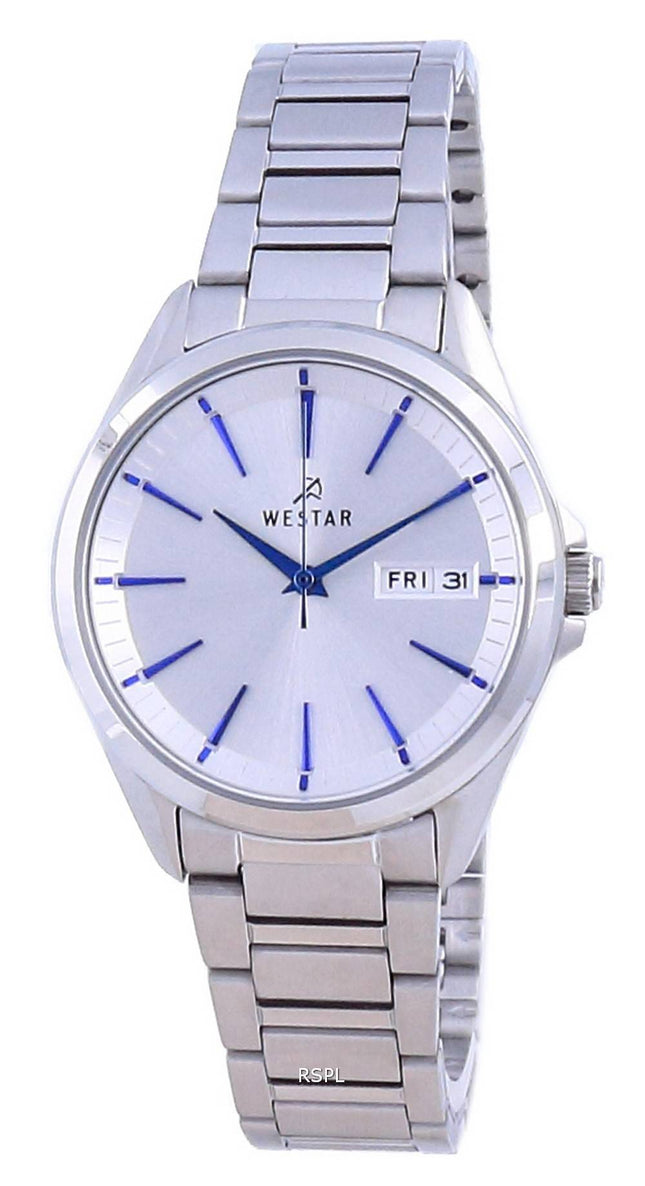 Westar sÃ¸lv urskive rustfrit stÃ¥l kvarts 40212 STN 407 dameur