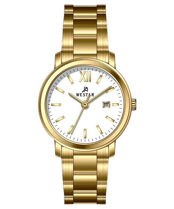 Westar profil rustfrit stål hvid skive kvarts 40245GPN101 dameur