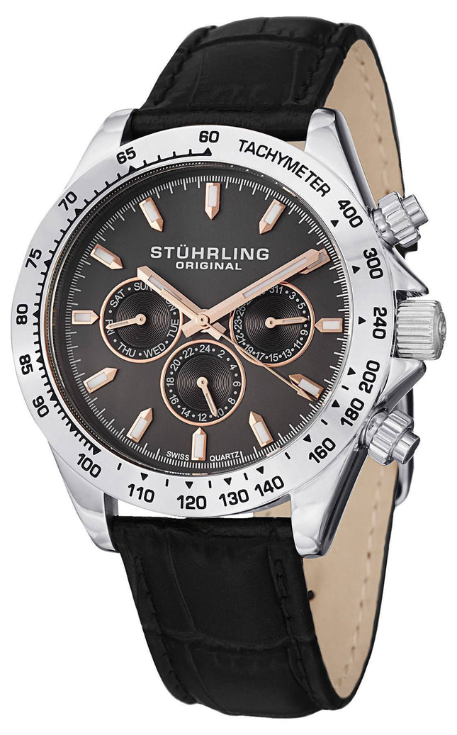 Stuhrling Original triumf klassiske schweiziske kvarts multifunktions grå Dial 564L.01 Herreur