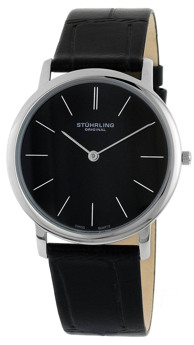 Stuhrling Original Ascot schweizisk Quartz Ultra tynd sort urskive 601.33151 Herreur