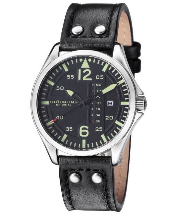 Stuhrling Original Aviator kvarts dag og dato 699.01 mænds ur