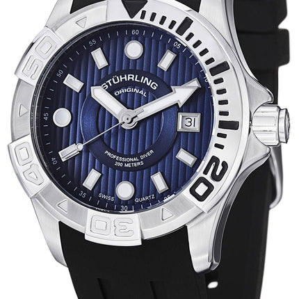 Stuhrling Original Aqua Diver Manta Ray schweizisk Quartz Black Dial 718.03 Herreur