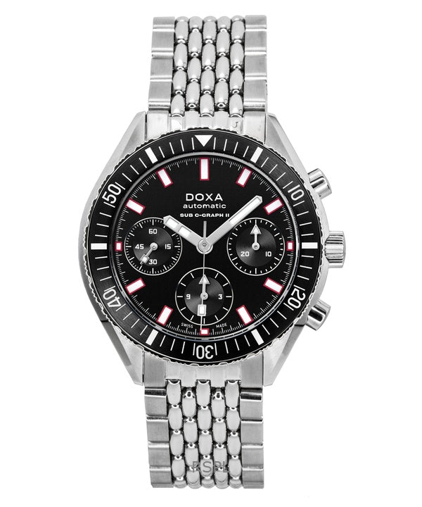 Doxa Sub 200 C-Graph II Sharkhunter sort urskive automatisk dykkerur 797.10.101.10 200M herreur med ekstra rem