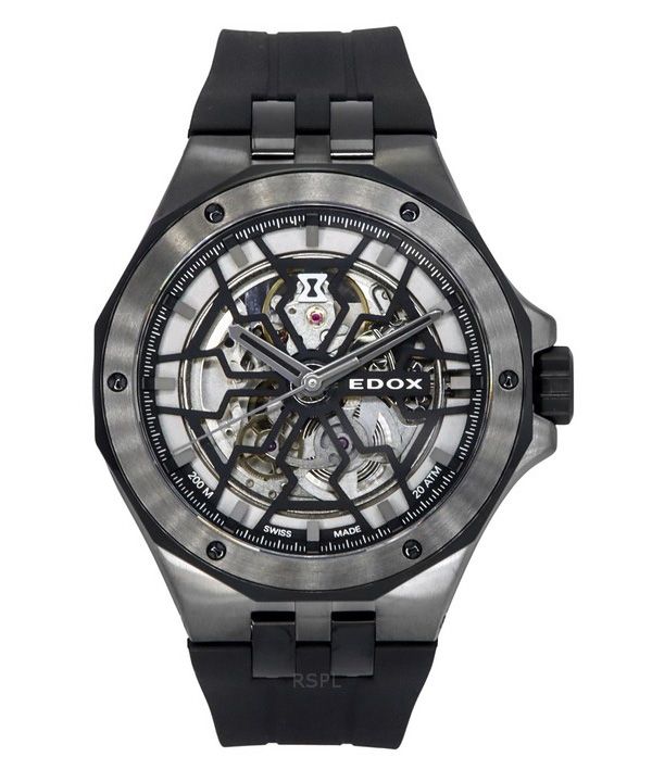 Edox Delfin The Original Mecano Rubber Strap Skeleton Black Dial Automatic Diver&#39,s 85303 357GN NGN 200M herreur