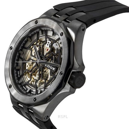 Edox Delfin The Original Mecano Rubber Strap Skeleton Black Dial Automatic Diver&#39,s 85303 357GN NGN 200M herreur