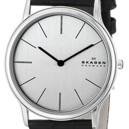 Skagen Theodor sølv urskive sort læder 858XLSLC Herreur
