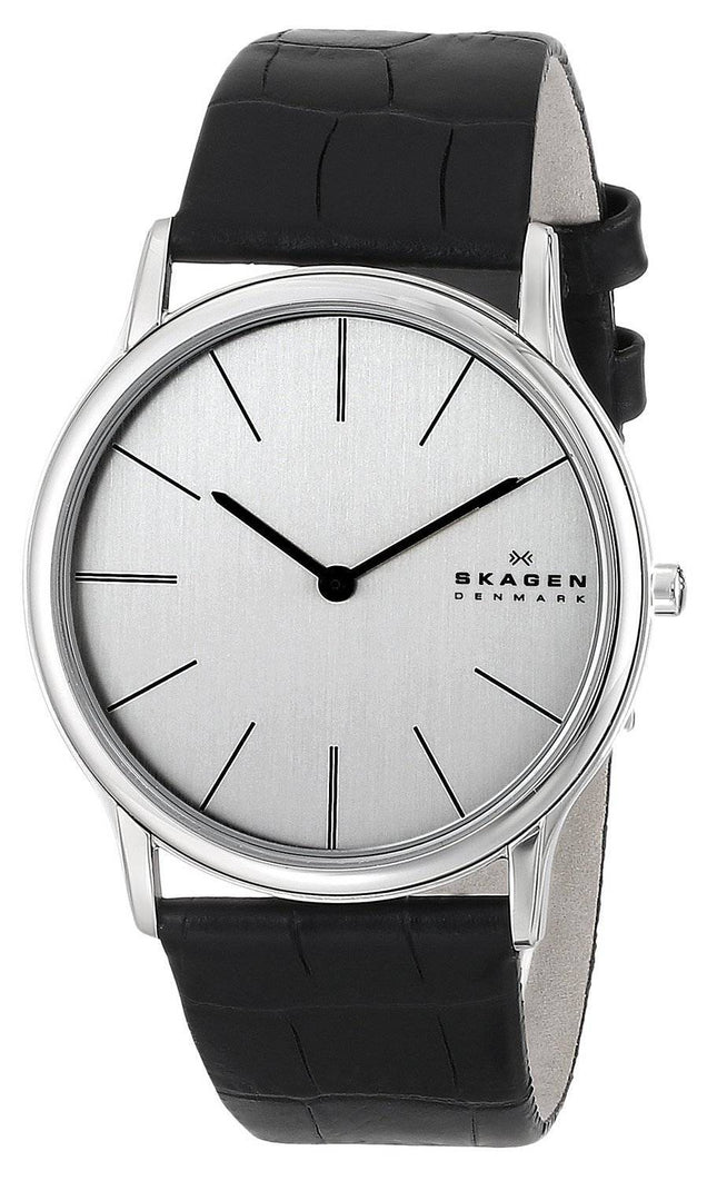 Skagen Theodor sølv urskive sort læder 858XLSLC Herreur
