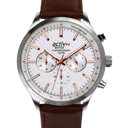 Westar Activ Chronograph læderrem Silver Dial Quartz 90243STN627 100M herreur