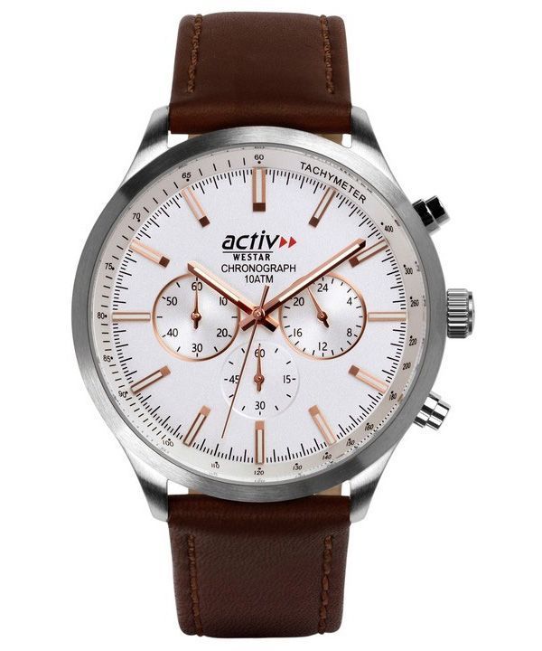 Westar Activ Chronograph læderrem Silver Dial Quartz 90243STN627 100M herreur