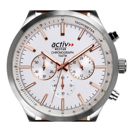 Westar Activ Chronograph læderrem Silver Dial Quartz 90243STN627 100M herreur