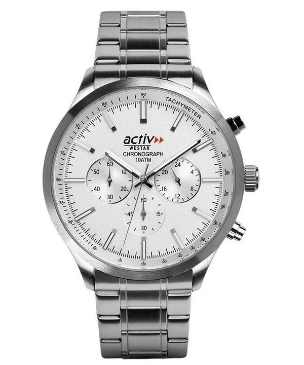 Westar Activ Chronograph rustfrit stål sølvskive kvarts 90244STN107 100M herreur