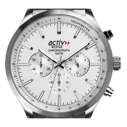 Westar Activ Chronograph rustfrit stål sølvskive kvarts 90244STN107 100M herreur