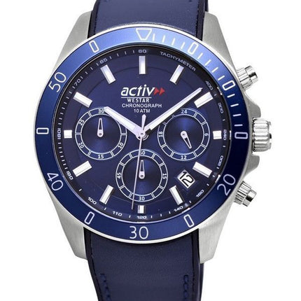 Westar Activ Chronograph Læderrem Blue Dial Quartz 90245STN144 100M herreur